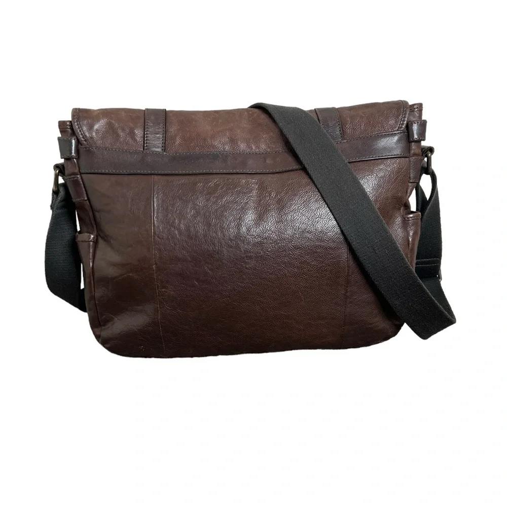 Fossil Men’s Leather Estate Messenger East West Brown Messenger Bag - Picture 10 of 16